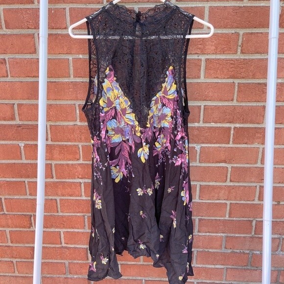 Intimately by Free People Black Lace/Floral Tunic Slip Dress Size Large - Picture 2 of 12